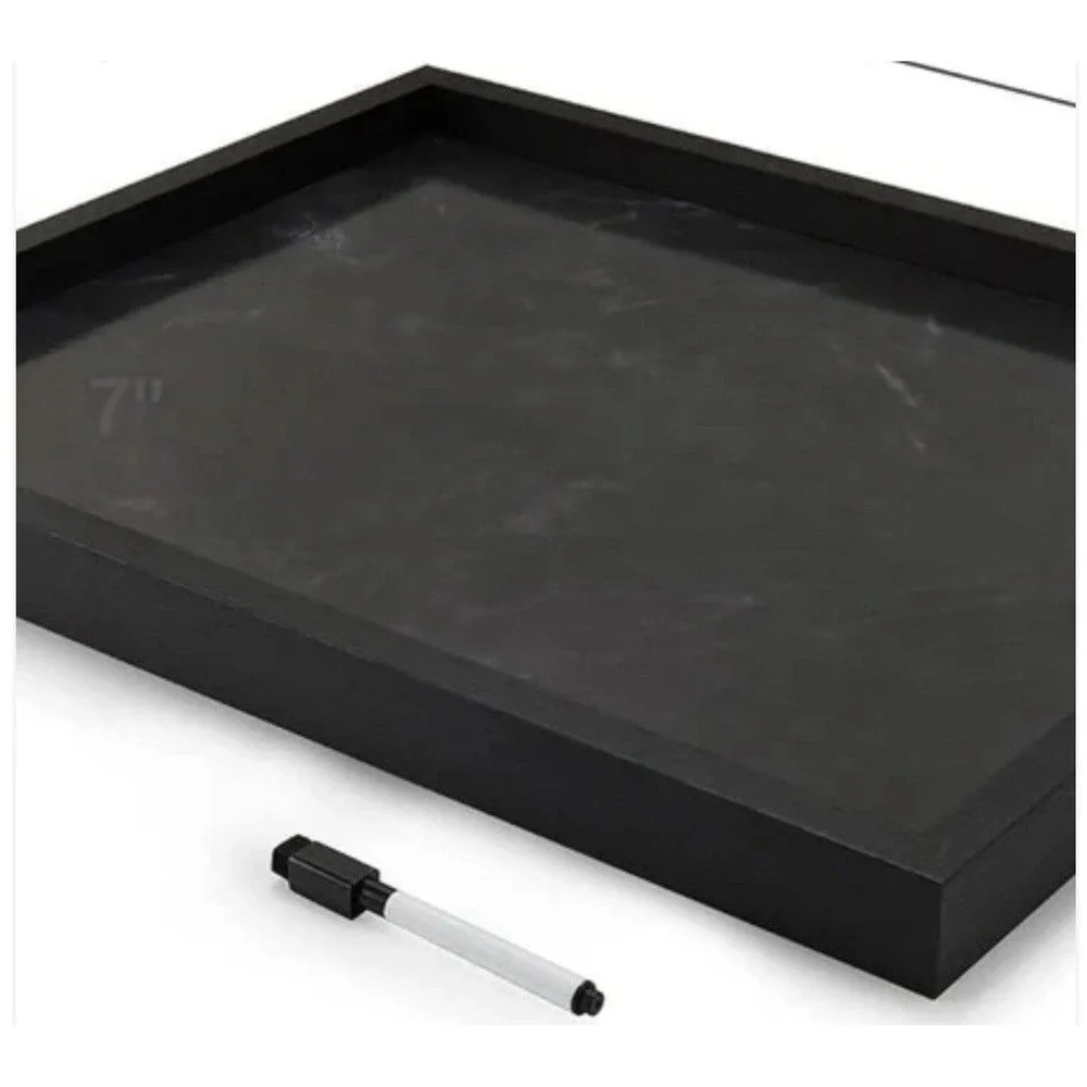 Black w/White Marble & White Marker Dry Erase Board Metal Wood Office Planner - Picture 4 of 7